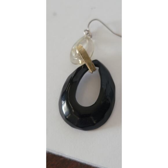 Vintage 1980s Black and White Dangle Earrings with Rhinestone Accents - Picture 13 of 14